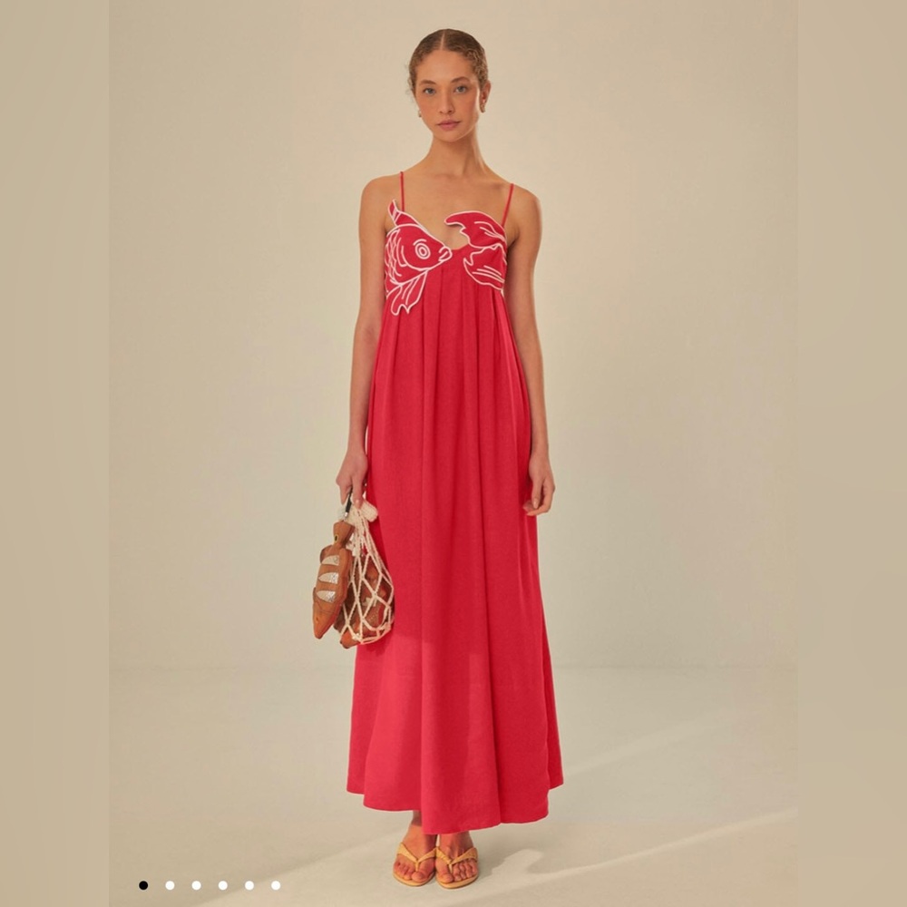 Farm Rio Red Koi Fish Dress Size Small S NWT Linen HTF